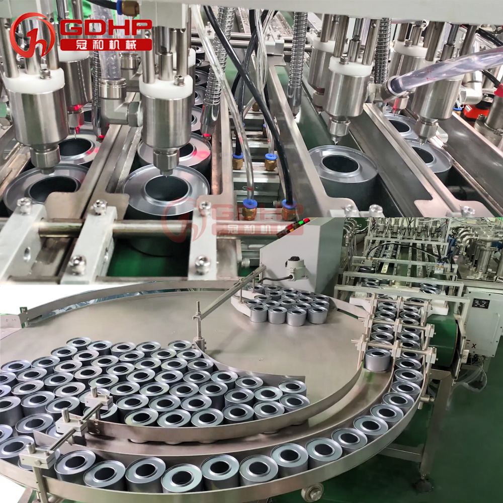 高速馬口鐵罐灌裝壓塞貼標(biāo)機(jī)生產(chǎn)線-1